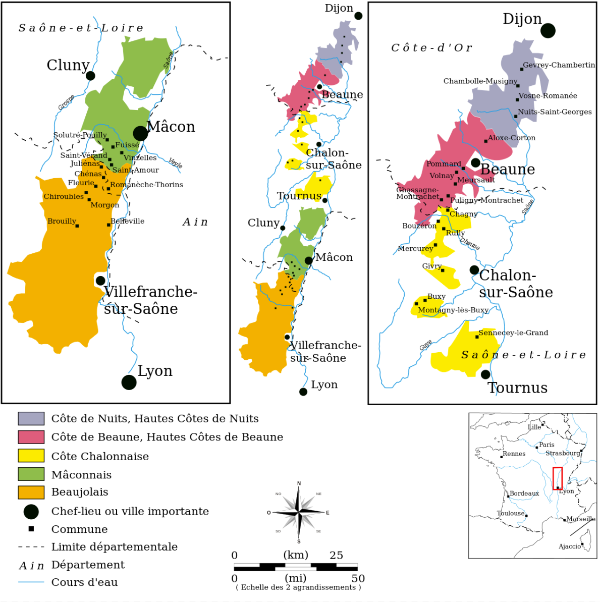 Kort over Bourgogne